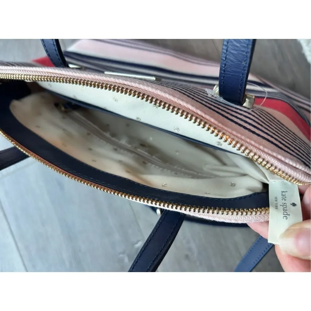 Kate Spade Satchel- in canvas and leather striped classy stylish going out purse